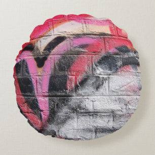 Red and white painted wall round cushion