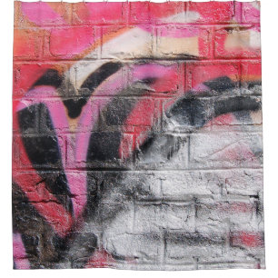Red and white painted wall shower curtain