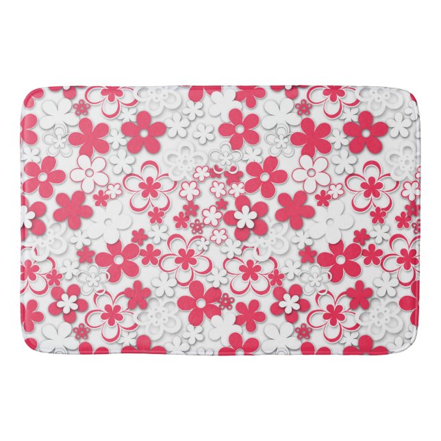 Red and white paper flowers bath mat (Front)