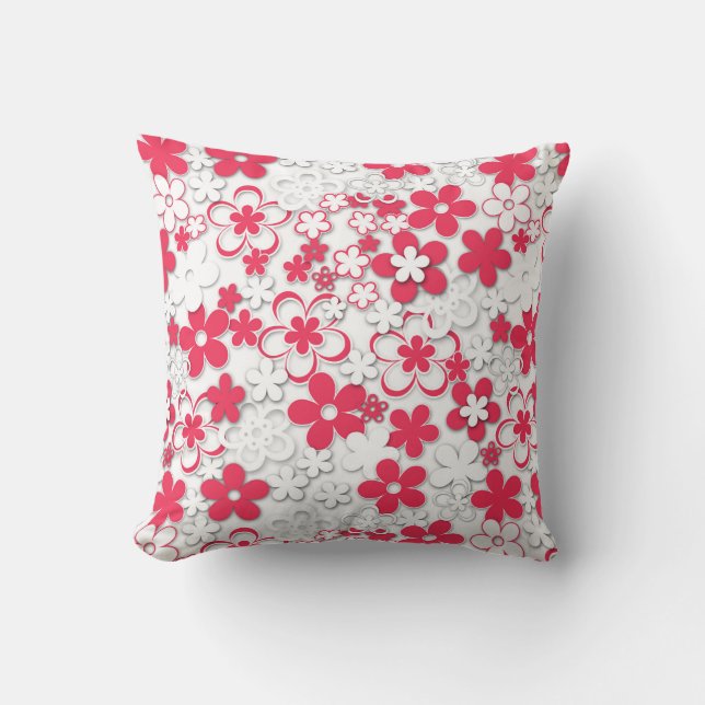 Red and white paper flowers cushion (Front)