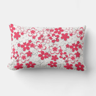 Red and white paper flowers lumbar cushion