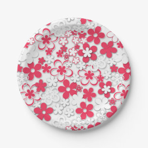 Red and white paper flowers plate