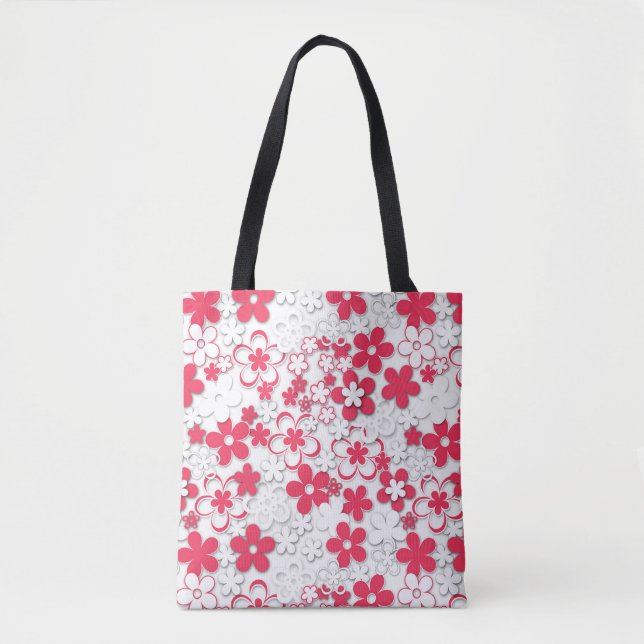 Red and white paper flowers tote bag (Front)