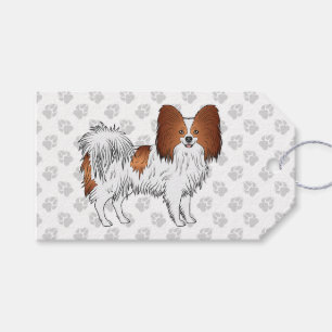 Red And White Papillon Cartoon Dog With Paws Gift Tags