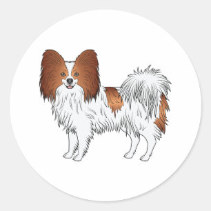 Red And White Papillon Cute Cartoon Dog Classic Round Sticker