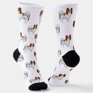 Red And White Papillon Cute Cartoon Dog Pattern Socks