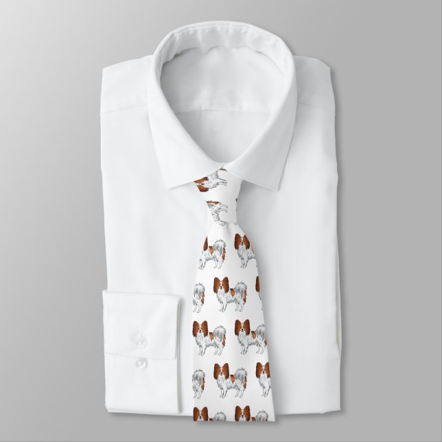 Red And White Papillon Cute Cartoon Dog Pattern Tie (Tied)