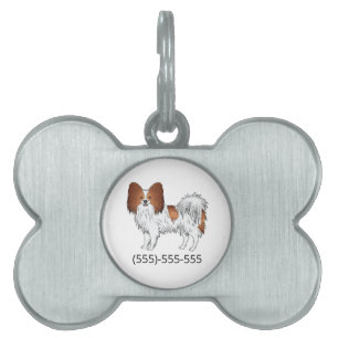 Red And White Papillon Cute Dog And Phone Number Pet ID Tag