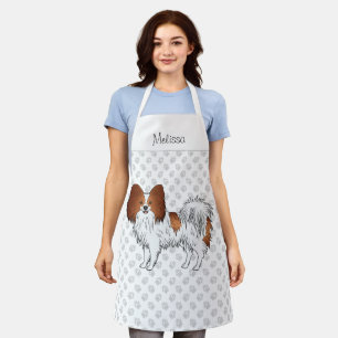 Red And White Papillon Cute Dog With Custom Text Apron