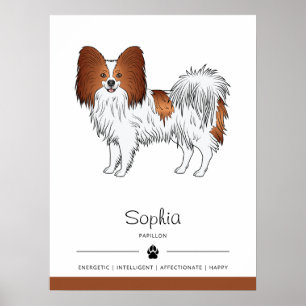 Red And White Papillon Cute Dog With Custom Text Poster