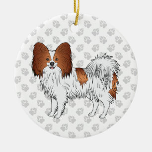 Red And White Papillon Cute Dog With Paws Ceramic Ornament