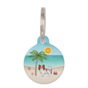 Red And White Papillon Dog Tropical Summer Beach Pet Tag