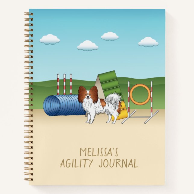 Red And White Papillon With Agility Equipment Notebook (Front)