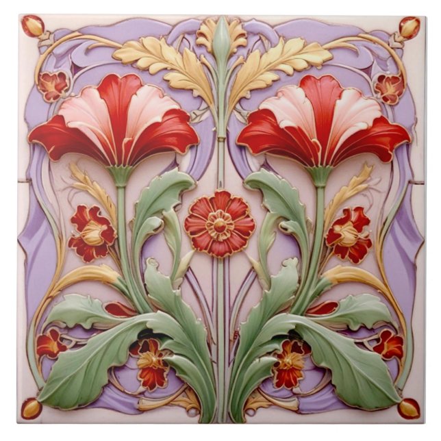 Red and White Parrot Tulips Ceramic Tile (Front)