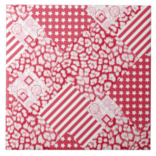 Red and white patchwork rustic Ceramic Tile