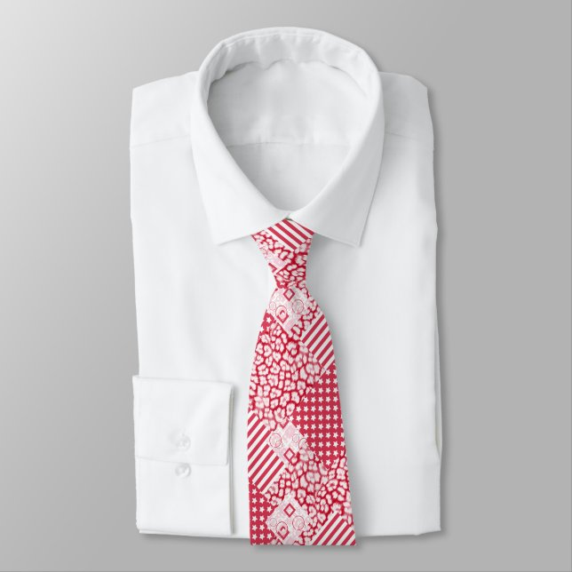  Red and white patchwork rustic Tie (Tied)
