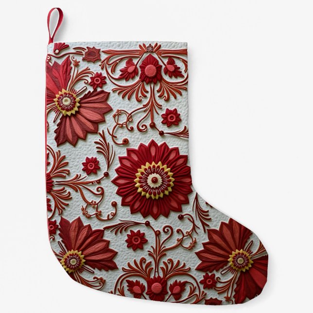 Red and White Patchwork Small Christmas Stocking (Front)