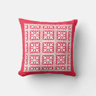 Red and White Pattern Burlap Texture Holiday Cushion
