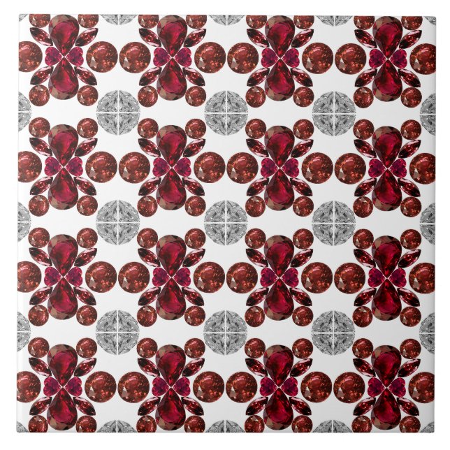 Red and White Pattern Ceramic Tile (Front)