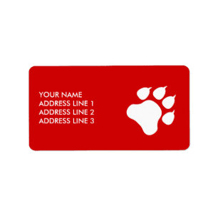Red And White Paw With Text - Choose Your Colour Label