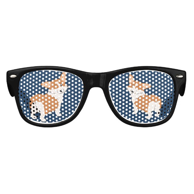 Red and White Pembroke Welsh Corgi Cartoon Kids Sunglasses (Front)