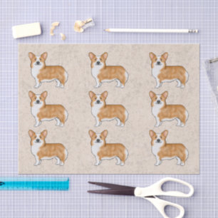 Red And White Pembroke Welsh Corgi Dog Art Pattern Tissue Paper