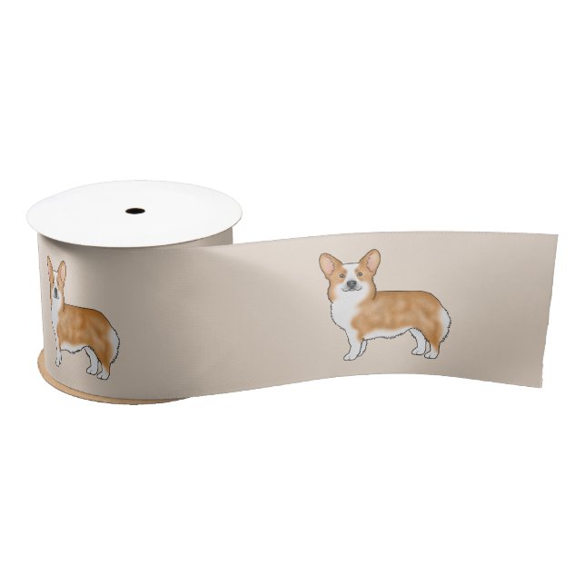 Red And White Pembroke Welsh Corgi Dog Breed Art Satin Ribbon (Spool)