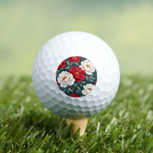Red and white peony flowers golf balls