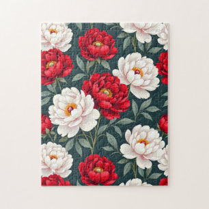 Red and white peony flowers jigsaw puzzle