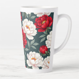 Red and white peony flowers latte mug