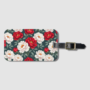 Red and white peony flowers luggage tag