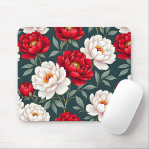 Red and white peony flowers mouse pad