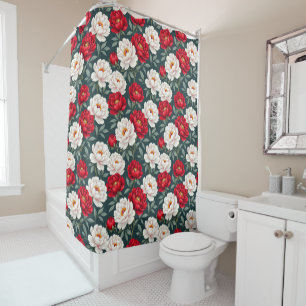Red and white peony flowers  shower curtain