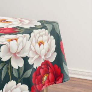 Red and white peony flowers tablecloth