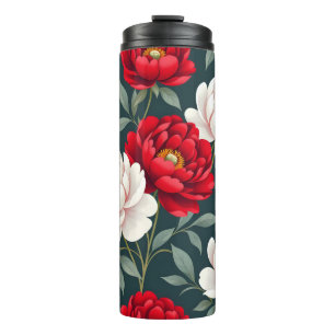 Red and white peony flowers  thermal tumbler