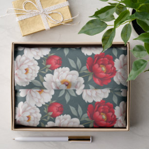 Red and white peony flowers tissue paper