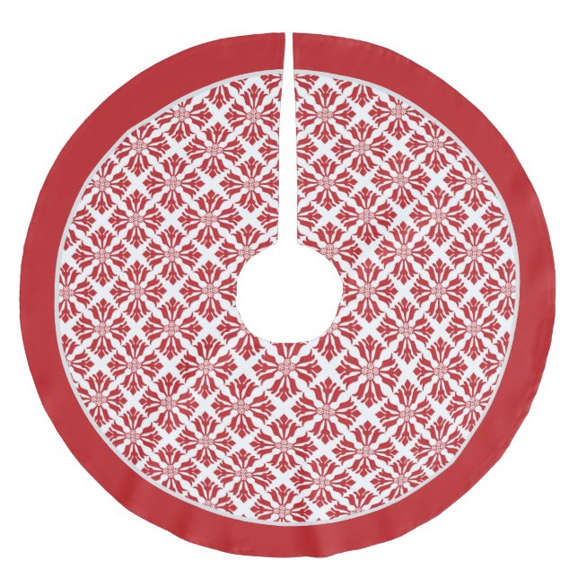 Red and White Peppermint Candy Pattern Brushed Polyester Tree Skirt (Front)