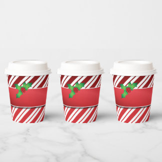 Red And White Peppermint Stripes With Mistletoe Paper Cups