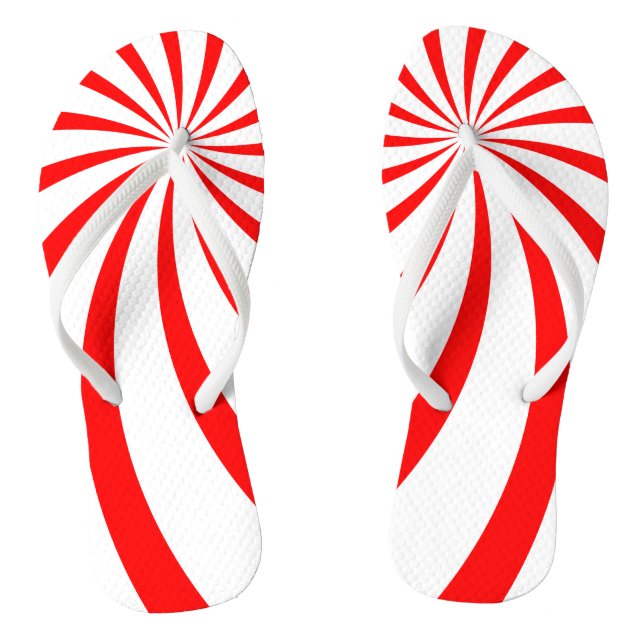 Red and White Peppermint Sunburst Pattern Thongs (Footbed)