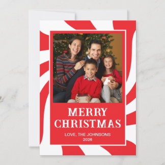 Red and White Peppermint Swirl Photo Holiday Card