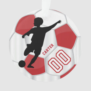 Red and White Personalise Boy Soccer Player Ornament