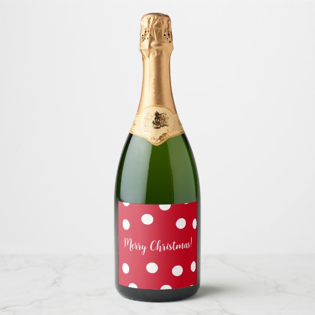 Red and white personalised Christmas Sparkling Wine Label (Front)