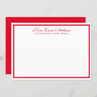Red and White Personalised Flat Notecard