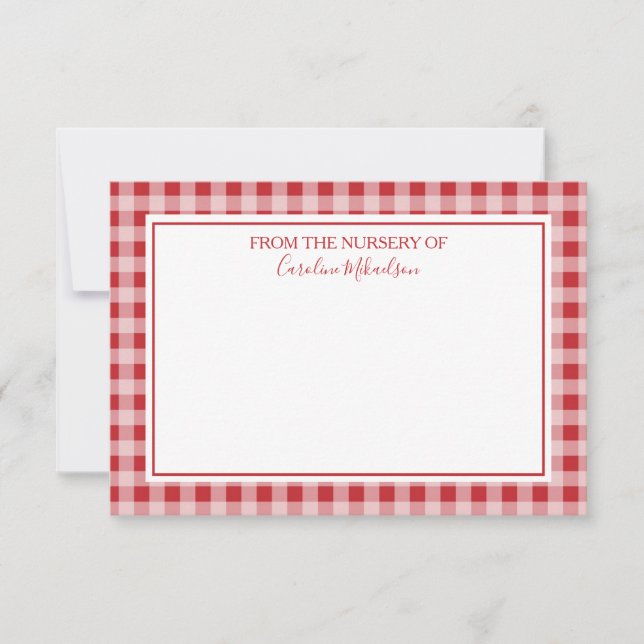 Red and White Personalised Gingham Pattern Thank You Card (Front)