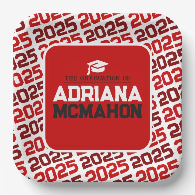Red and White Personalised Graduation Paper Plate (Front)