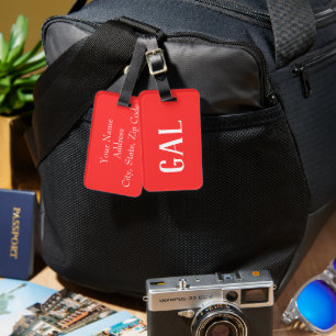 Red and White Personalised  Monogram Luggage Tag