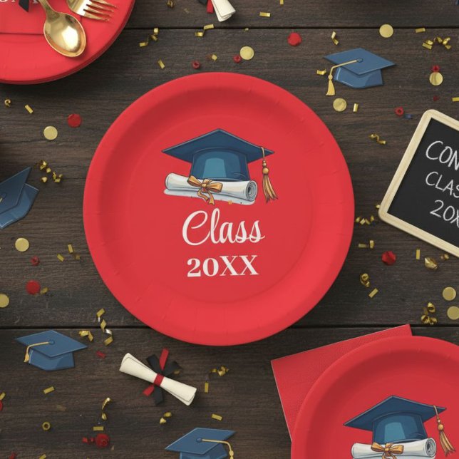 Red and White Personalized Class Graduation Paper  Plate (Creator Uploaded)