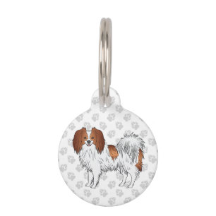 Red And White Phalène Dog Standing And Grey Paws Pet Tag