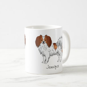 Red And White Phalène Dog With Custom Name Coffee Mug
