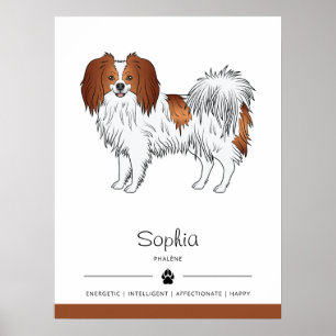 Red And White Phalène Dog With Pet's Own Name Poster